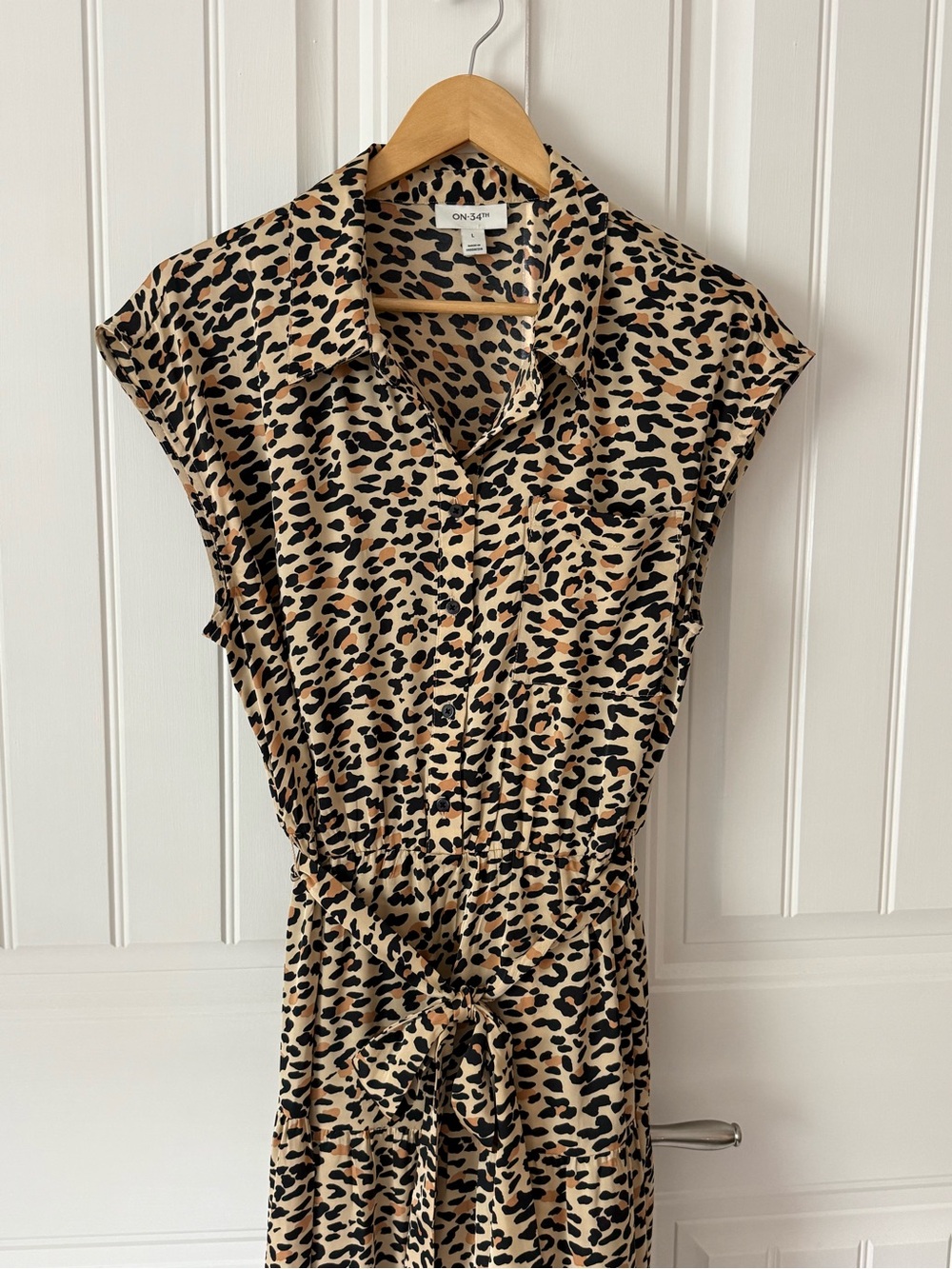 Leopard Print Button-Front Dress in Tan and Black